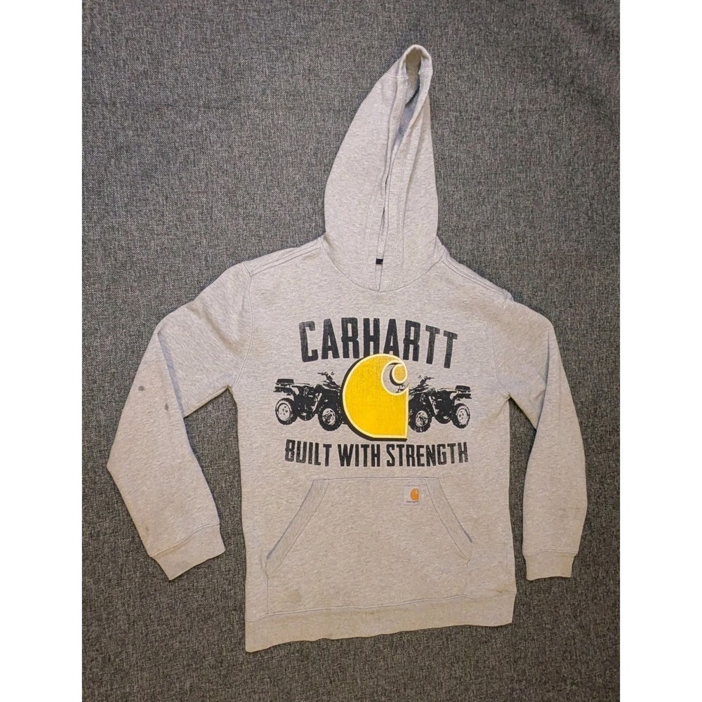 Carhartt Relaxed Fit Pullover Hoodie Gray Hooded Logo Pockets Long Sleeve XS
